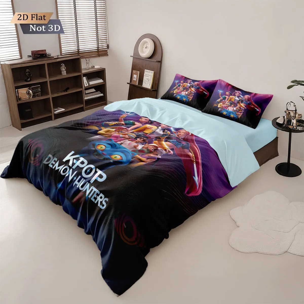 3pcs K-Pop Demon Hunters Print coreless Bedding Set Multi Sized Bedding Dormitory duvet Cover, Soft Decoration, Machine Washable