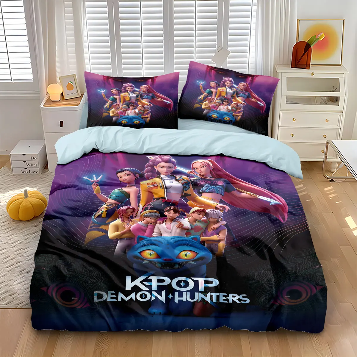 3pcs K-Pop Demon Hunters Print coreless Bedding Set Multi Sized Bedding Dormitory duvet Cover, Soft Decoration, Machine Washable
