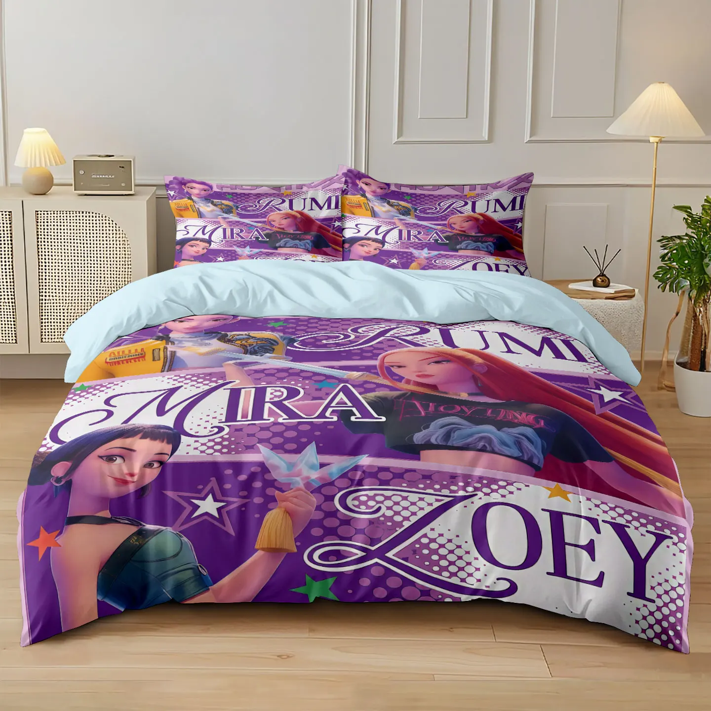 3pc Cartoon K-Pop Demon Hunters Girl Group Print Coreless Duvet Cover Set Multi Size Bedroom Dormitory Soft and Machine Washable