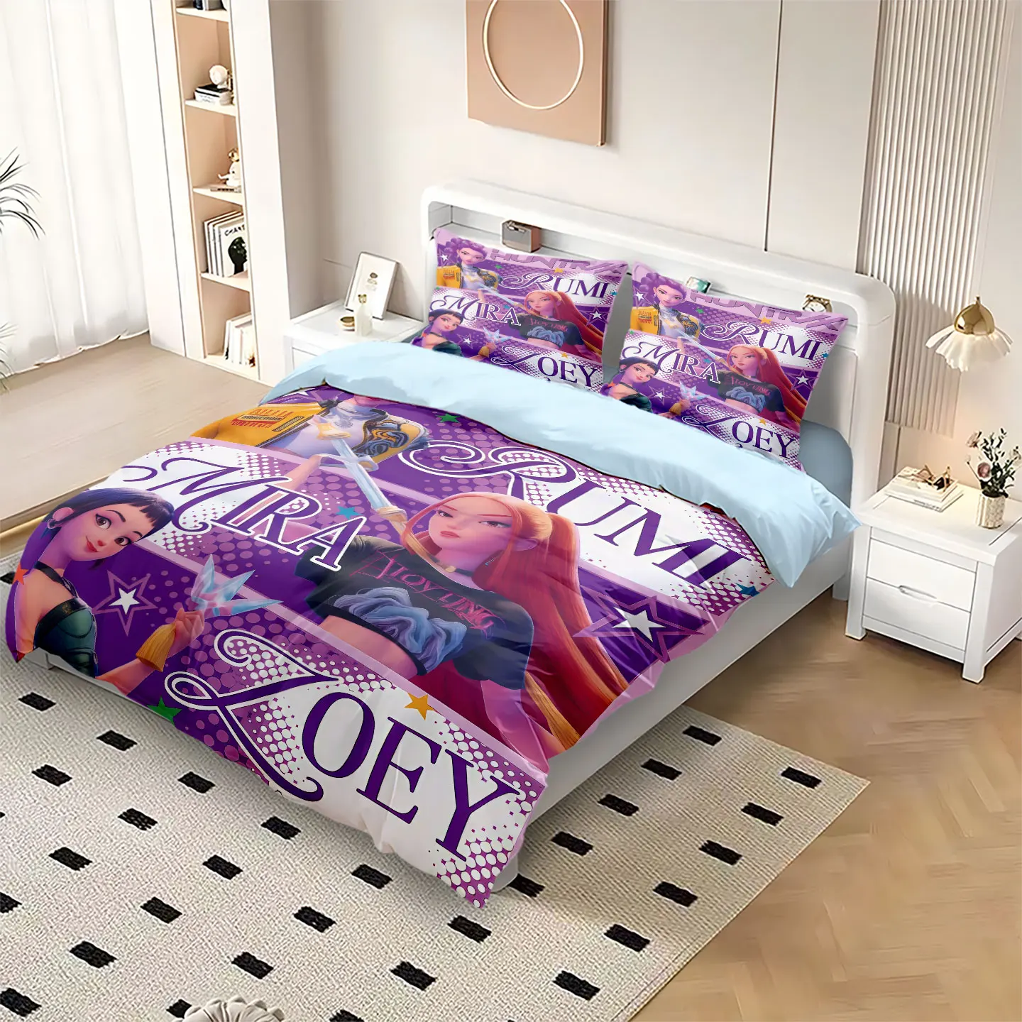 3pc Cartoon K-Pop Demon Hunters Girl Group Print Coreless Duvet Cover Set Multi Size Bedroom Dormitory Soft and Machine Washable