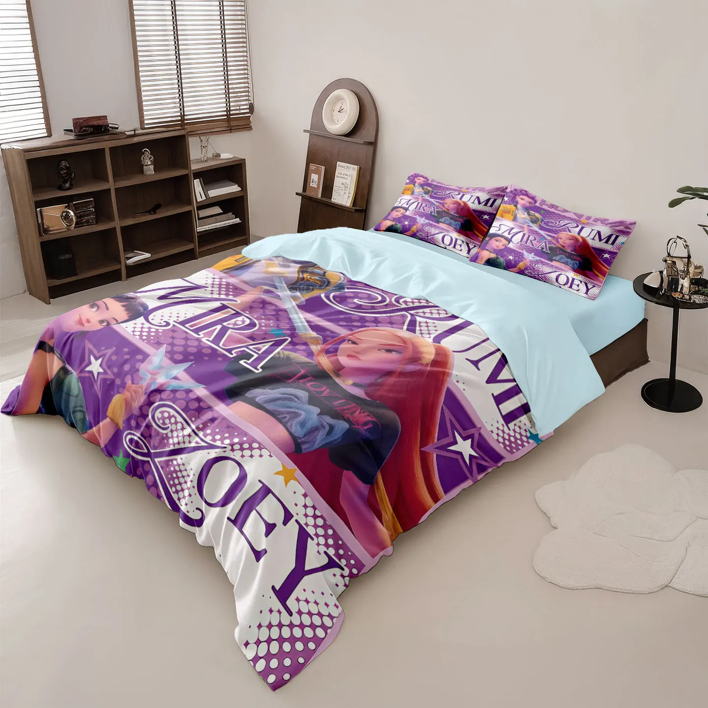 3pc Cartoon K-Pop Demon Hunters Girl Group Print Coreless Duvet Cover Set Multi Size Bedroom Dormitory Soft and Machine Washable