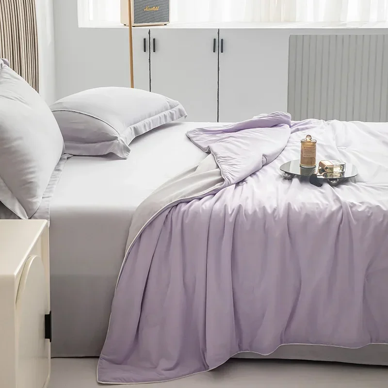 Air Condition Comforter for Summer Pure Color Ice Silk Cooling Blanket Lightweight and Smooth Twin/King Size Cold Quilt