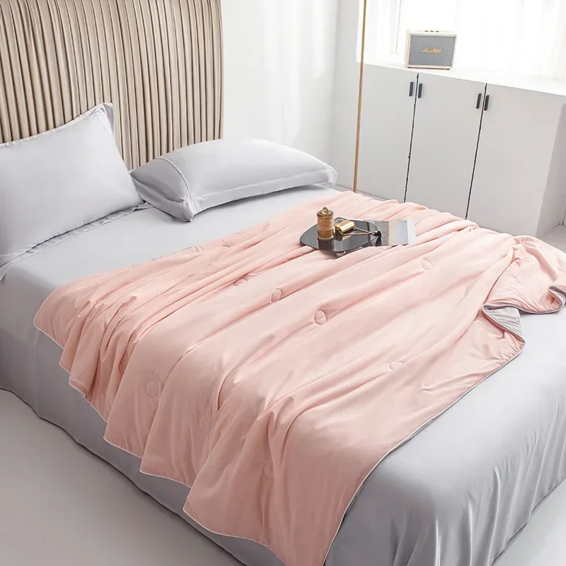 Air Condition Comforter for Summer Pure Color Ice Silk Cooling Blanket Lightweight and Smooth Twin/King Size Cold Quilt