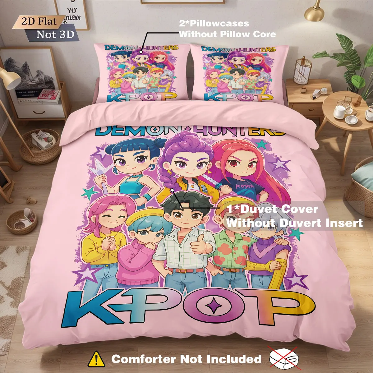 3pcs K-Pop Demon Hunters Print coreless Bedding Set Multi Sized Bedrooms Dormitory duvet Cover Decoration Soft  Machine Washable