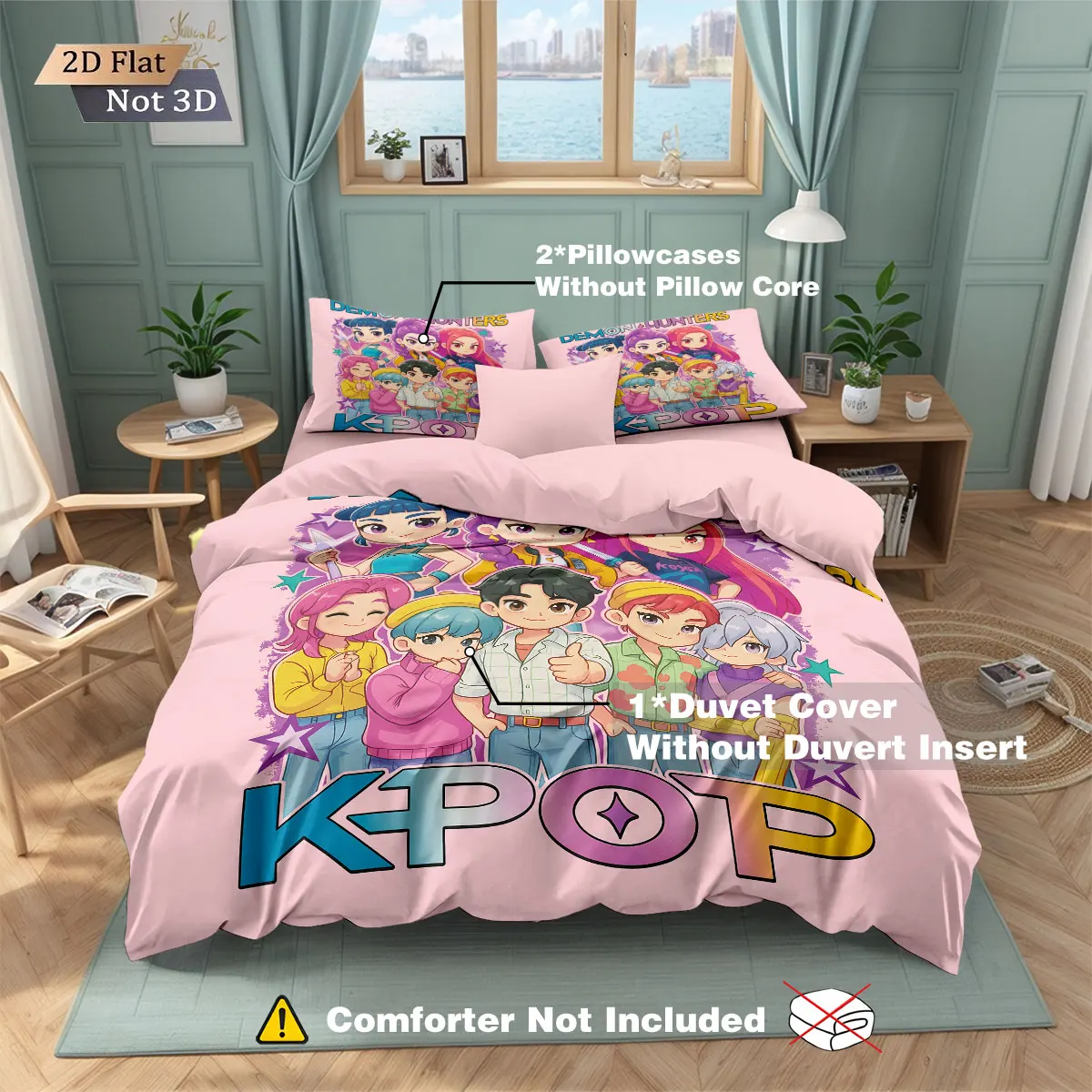 3pcs K-Pop Demon Hunters Print coreless Bedding Set Multi Sized Bedrooms Dormitory duvet Cover Decoration Soft  Machine Washable