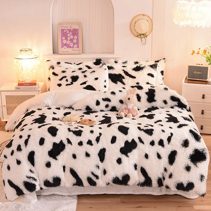 3Pcs Super Shaggy Coral Fleece Warm Cozy Princess Bedding Set Mink Velvet Duvet Cover Set Bed Comforter Cover Blanket Pillowcase