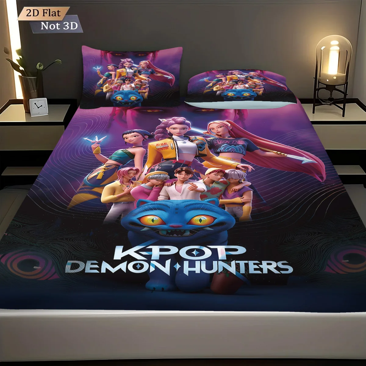 3pcs K-Pop Demon Hunters Print coreless fitted sheet Set Multiple Size Bedrooms Dormitory Bedcover Decoration Machine Washable