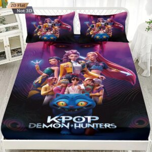 3pcs K-Pop Demon Hunters Print coreless fitted sheet Set Multiple Size Bedrooms Dormitory Bedcover Decoration Machine Washable