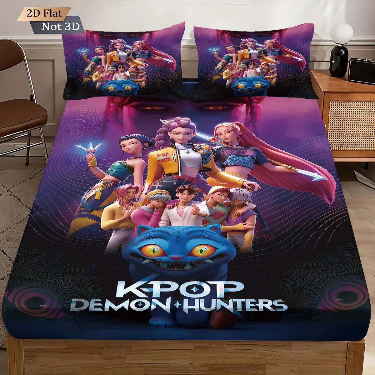 3pcs K-Pop Demon Hunters Print coreless fitted sheet Set Multiple Size Bedrooms Dormitory Bedcover Decoration Machine Washable