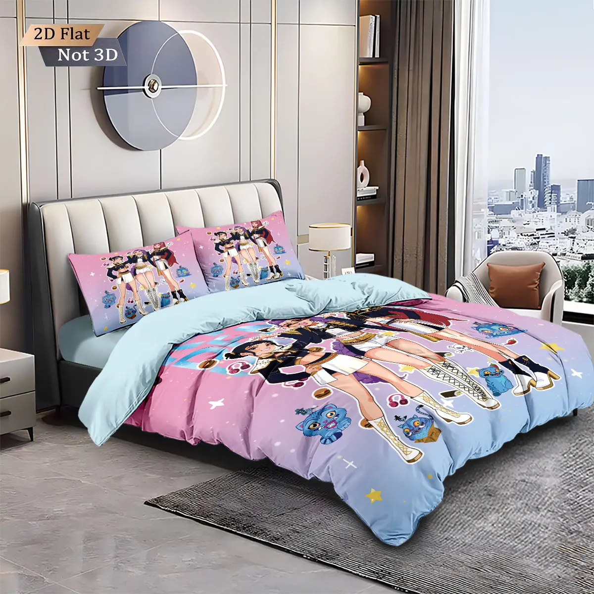 3pcs K-Pop Demon Hunters Print coreless Bedding Set Multi Sized Bedding Dormitory duvet Cover Soft Decoration, Machine Washable