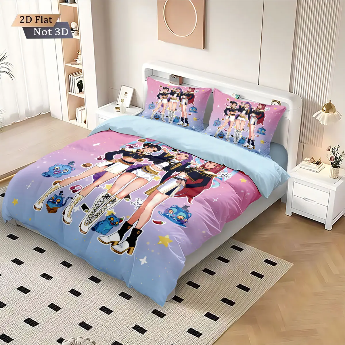 3pcs K-Pop Demon Hunters Print coreless Bedding Set Multi Sized Bedding Dormitory duvet Cover Soft Decoration, Machine Washable