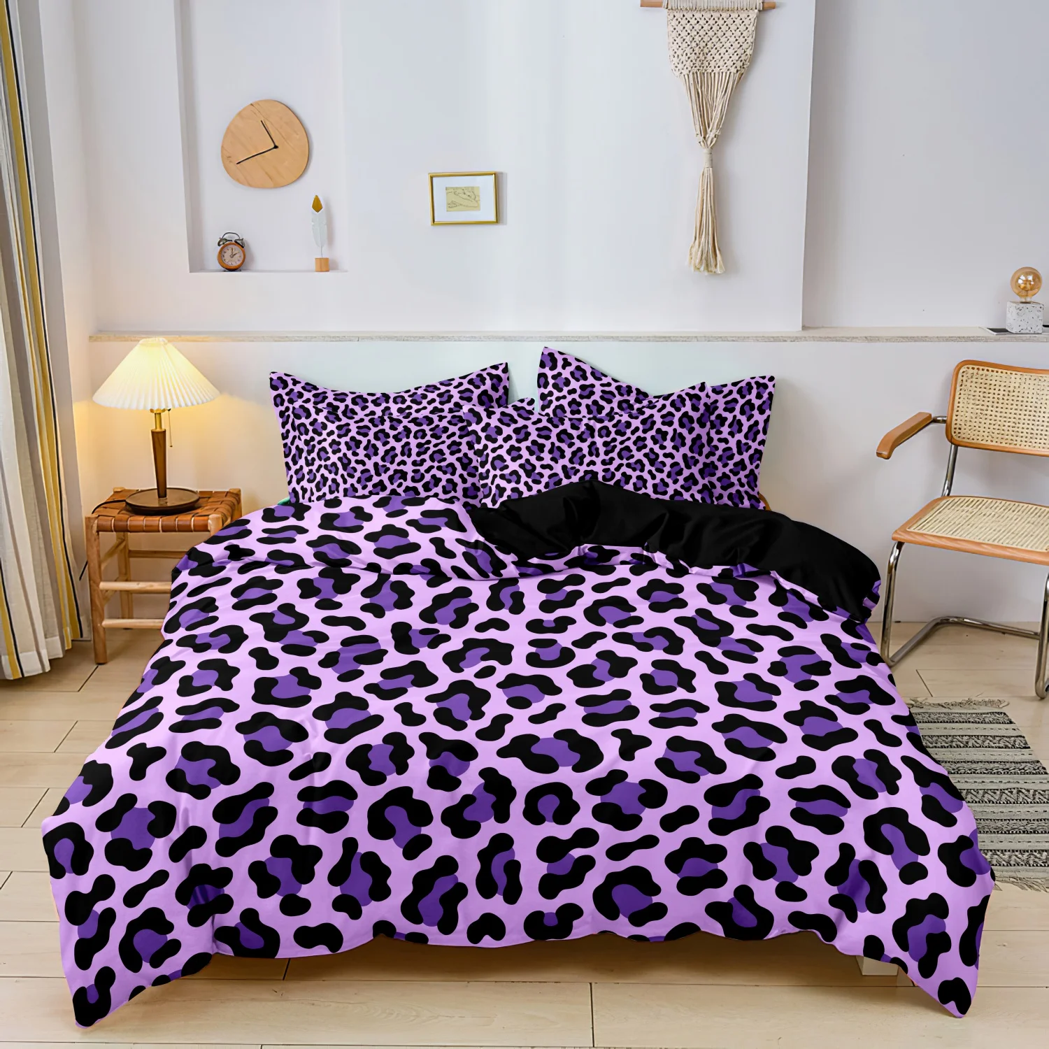 3pcs Dark Leopard Print Fashion Duvet Cover Set（1Duvet Cover + 2 Pillowwases） High-Definition Printed LuxuryBedding Set