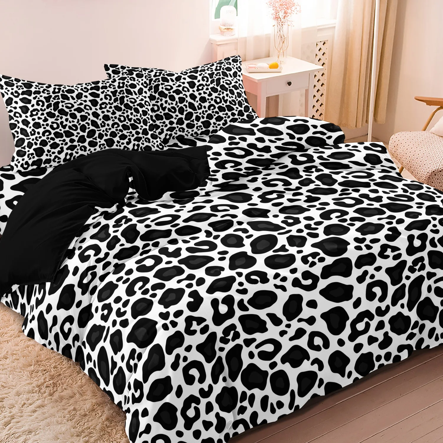 3pcs Dark Leopard Print Fashion Duvet Cover Set（1Duvet Cover + 2 Pillowwases） High-Definition Printed LuxuryBedding Set