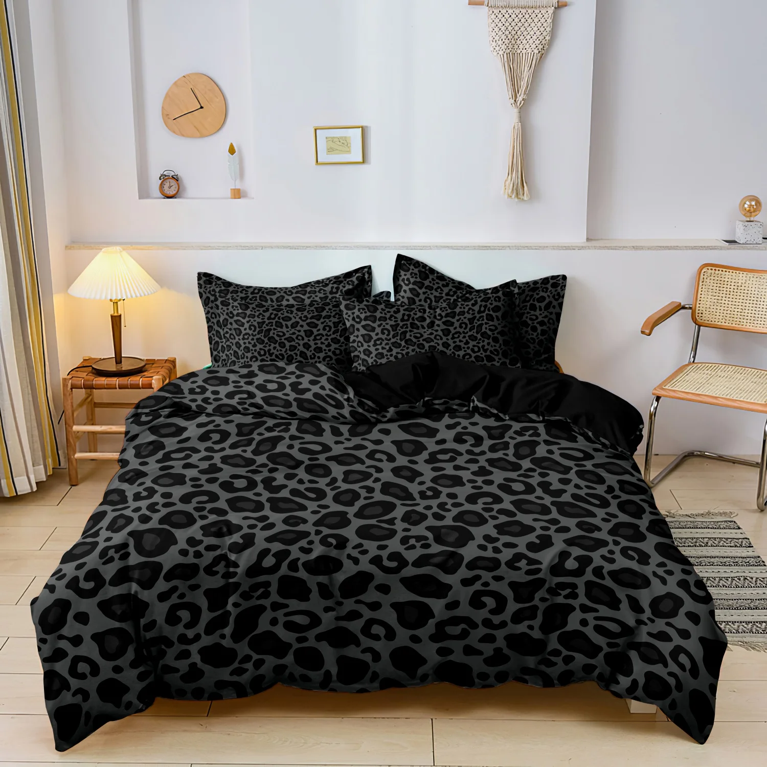 3pcs Dark Leopard Print Fashion Duvet Cover Set（1Duvet Cover + 2 Pillowwases） High-Definition Printed LuxuryBedding Set