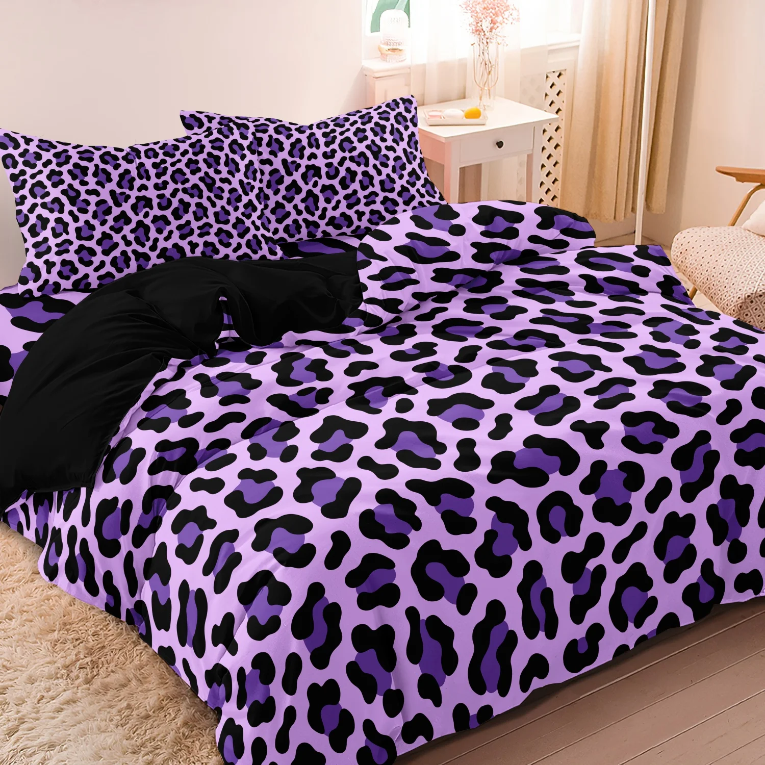 3pcs Dark Leopard Print Fashion Duvet Cover Set（1Duvet Cover + 2 Pillowwases） High-Definition Printed LuxuryBedding Set