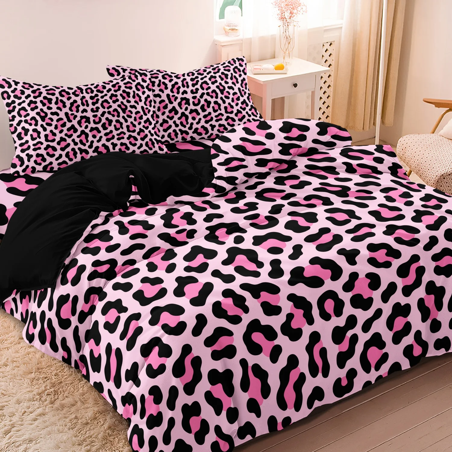 3pcs Dark Leopard Print Fashion Duvet Cover Set（1Duvet Cover + 2 Pillowwases） High-Definition Printed LuxuryBedding Set