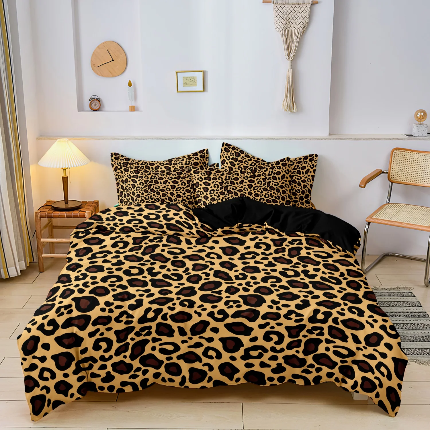 3pcs Dark Leopard Print Fashion Duvet Cover Set（1Duvet Cover + 2 Pillowwases） High-Definition Printed LuxuryBedding Set