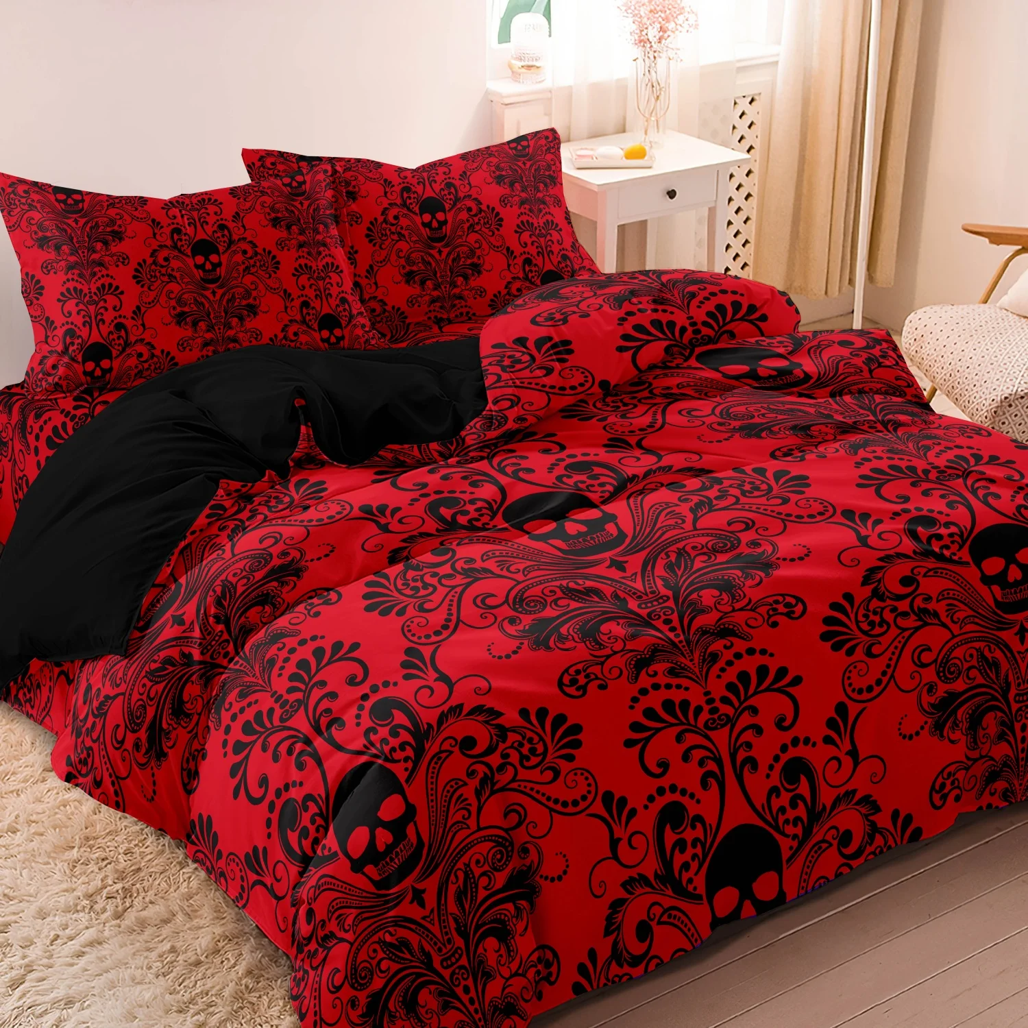 Gothic Style Skull Bedding Sets For Adults Bed Supplies Set Duvet Cover Set With Pillowcases No Filling Luxury Birthday Gifts