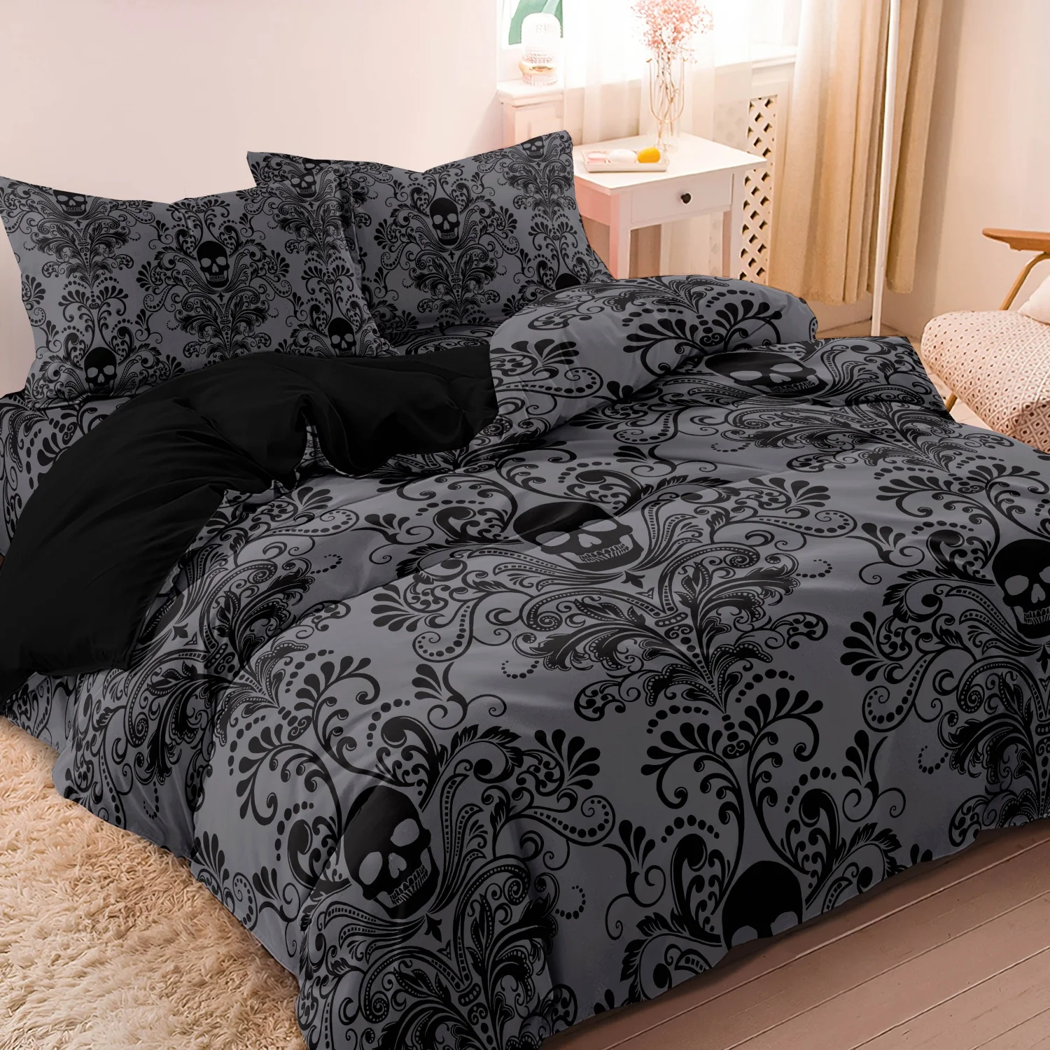Gothic Style Skull Bedding Sets For Adults Bed Supplies Set Duvet Cover Set With Pillowcases No Filling Luxury Birthday Gifts