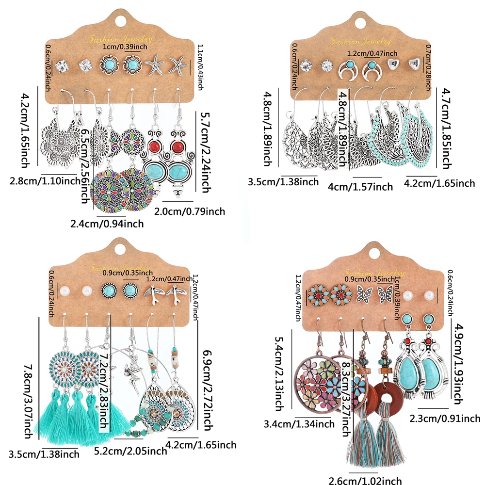 Boho Ethnic Style Dangle Earrings Ancient Silver Statement Geometric Handmade Vintage Jewelry Daily Wear Party Decors Versatile