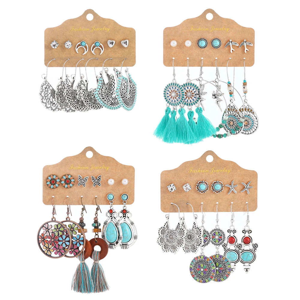 Boho Ethnic Style Dangle Earrings Ancient Silver Statement Geometric Handmade Vintage Jewelry Daily Wear Party Decors Versatile