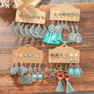 Boho Ethnic Style Dangle Earrings Ancient Silver Statement Geometric Handmade Vintage Jewelry Daily Wear Party Decors Versatile