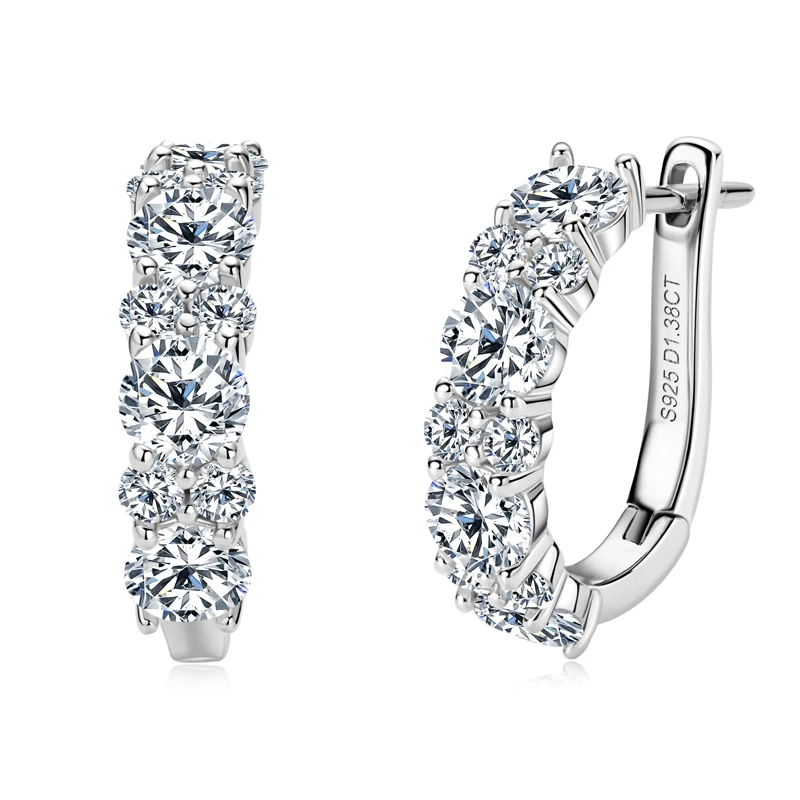 Real 925 Sterling Silver Moisanite Earrings D Color 2.76CTTW. Moisanite Lab Diamond Hoops Earrings Sparking Wedding Fine Jewelry
