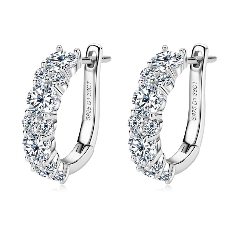 Real 925 Sterling Silver Moisanite Earrings D Color 2.76CTTW. Moisanite Lab Diamond Hoops Earrings Sparking Wedding Fine Jewelry