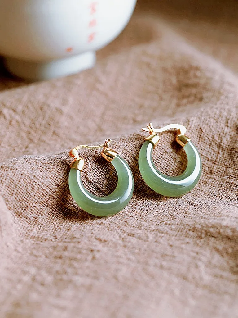 Natural White Jade Crescent Hoop Earrings Women Fine Jewelry Genuine Hetian Jades Nephrite Crescent Moon Dangle Earring