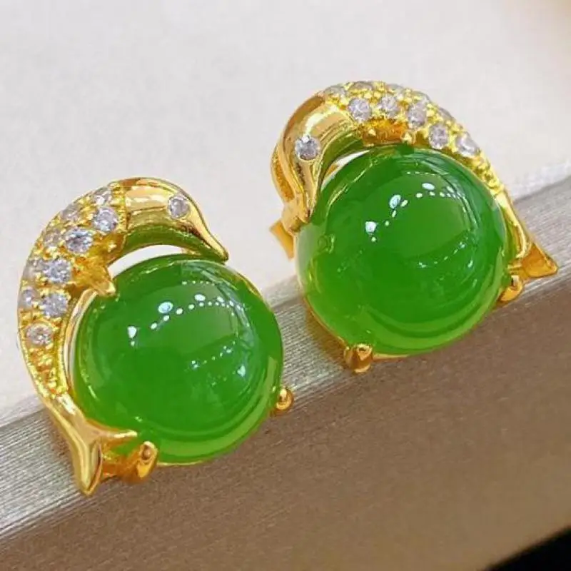 Natural White Jade Crescent Hoop Earrings Women Fine Jewelry Genuine Hetian Jades Nephrite Crescent Moon Dangle Earring