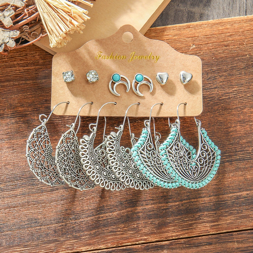 Boho Ethnic Style Dangle Earrings Ancient Silver Statement Geometric Handmade Vintage Jewelry Daily Wear Party Decors Versatile