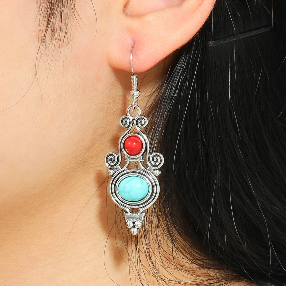 Boho Ethnic Style Dangle Earrings Ancient Silver Statement Geometric Handmade Vintage Jewelry Daily Wear Party Decors Versatile