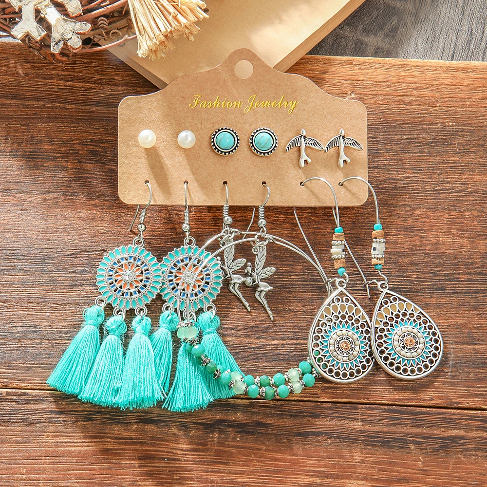 Boho Ethnic Style Dangle Earrings Ancient Silver Statement Geometric Handmade Vintage Jewelry Daily Wear Party Decors Versatile