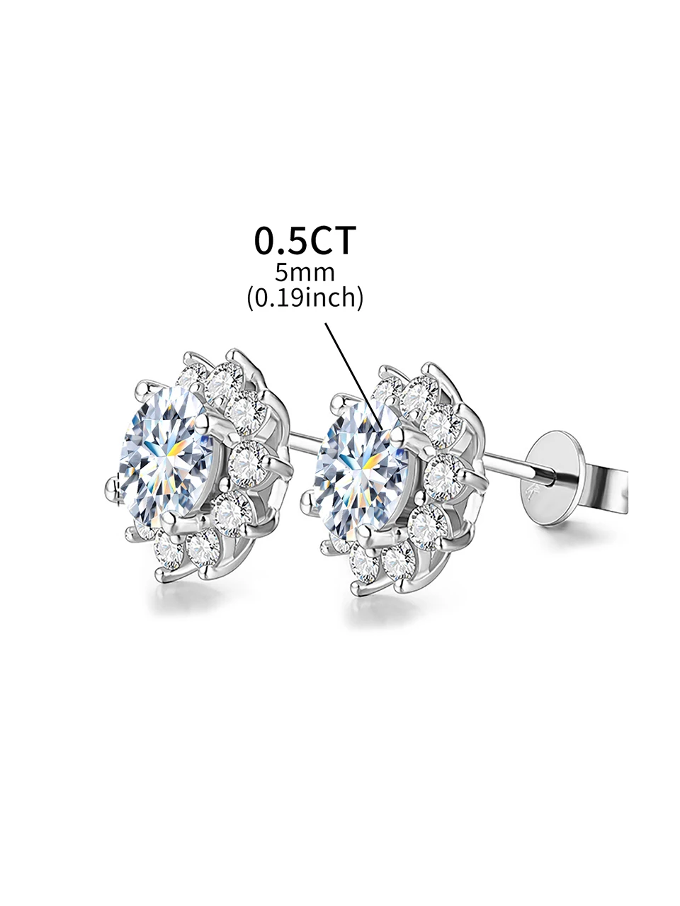 DiamondWorld Sparkling 0.5CT Moissanite Diamond Halo Sun Flower Stud Earrings for Women 925 Sterling Silver Party Fine Jewelry DiamondWorld Sparkling 0.5CT Moissanite Diamond Halo Sun Flower Stud Earrings for Women 925 Sterling Silver Party Fine Jewelry