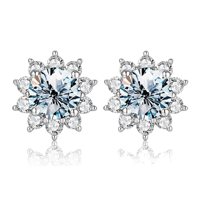 DiamondWorld Sparkling 0.5CT Moissanite Diamond Halo Sun Flower Stud Earrings for Women 925 Sterling Silver Party Fine Jewelry DiamondWorld Sparkling 0.5CT Moissanite Diamond Halo Sun Flower Stud Earrings for Women 925 Sterling Silver Party Fine Jewelry