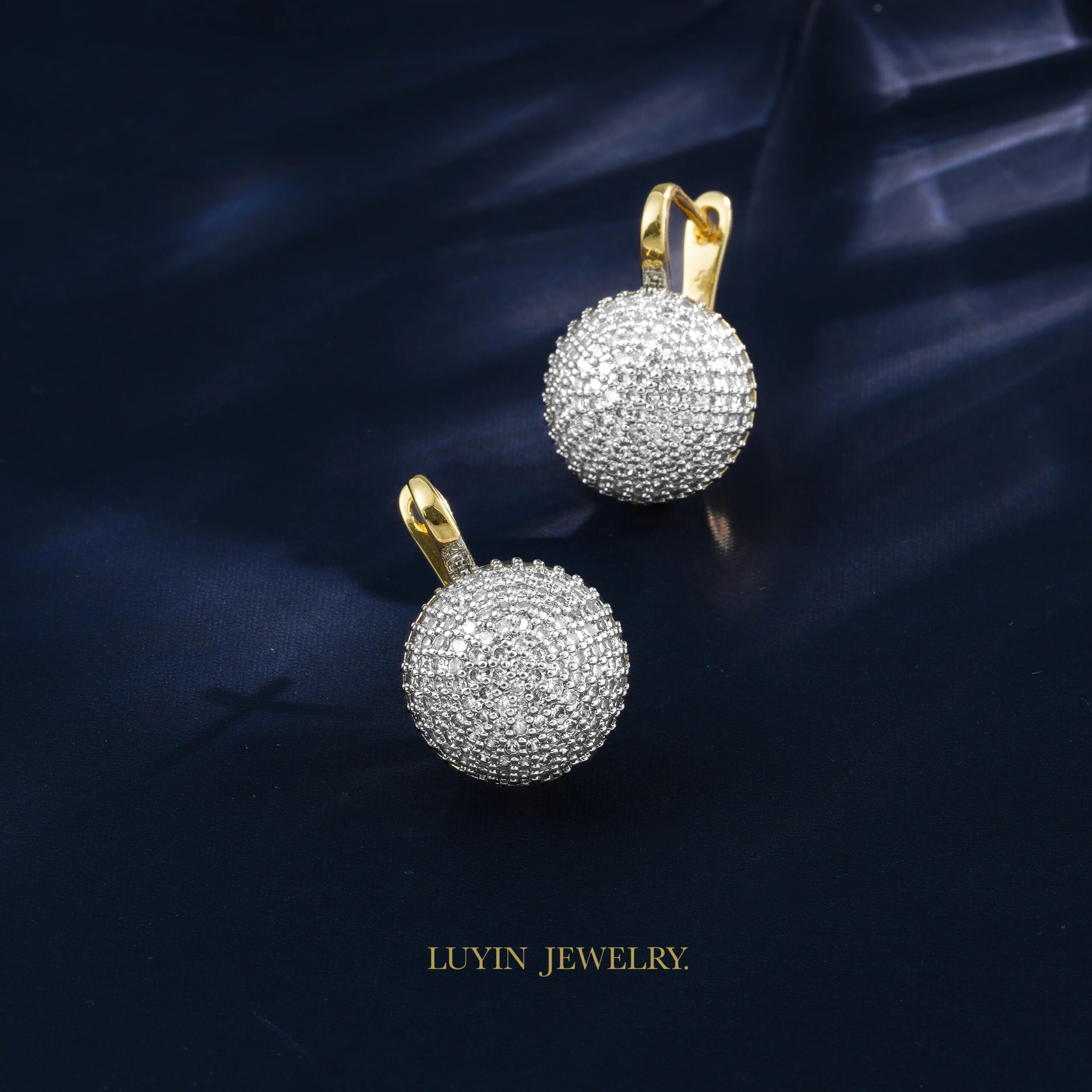 Round Fashion Jewelry Inlaid Cubic Zirconia Earrings Ring Sets For Women Copper Plated 2-Color 14K Gold Luxury Party Accessories