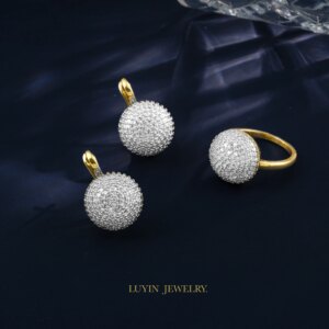 Round Fashion Jewelry Inlaid Cubic Zirconia Earrings Ring Sets For Women Copper Plated 2-Color 14K Gold Luxury Party Accessories