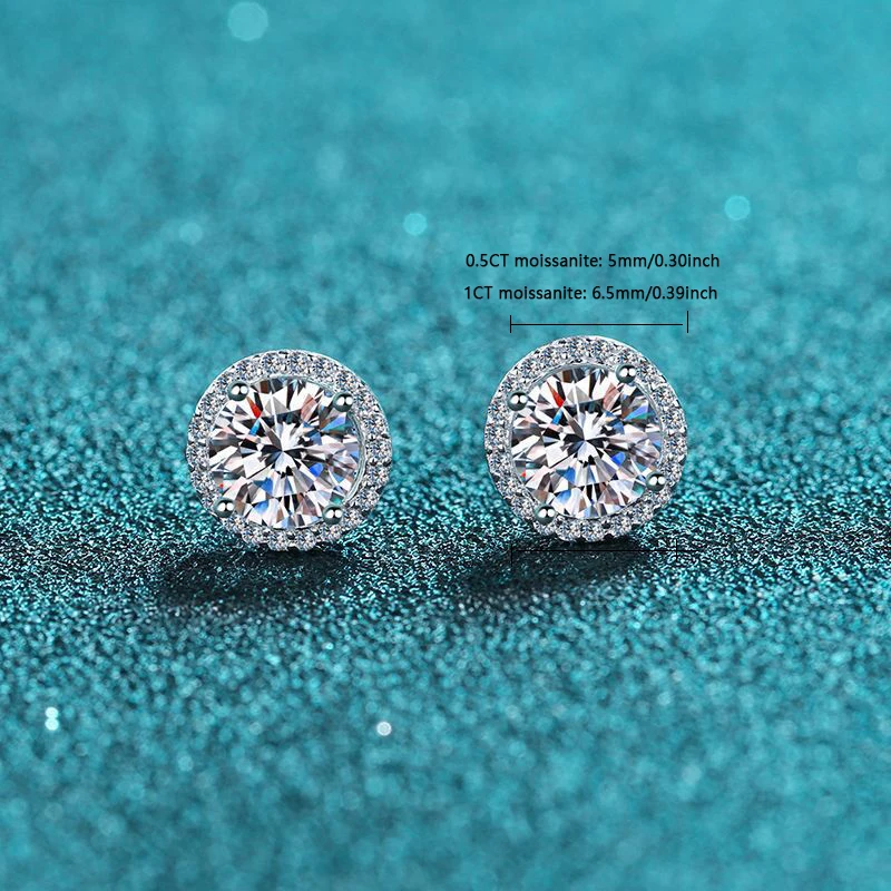 925 Sterling Silver 0.5/1/2 Carat Moissanite Round Earrings Engagement Wedding Daily Work Party Travel Luxurious Gift For Women