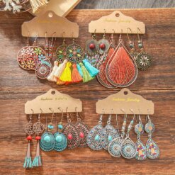 Boho Vintage Tassel Dangle Earrings Set