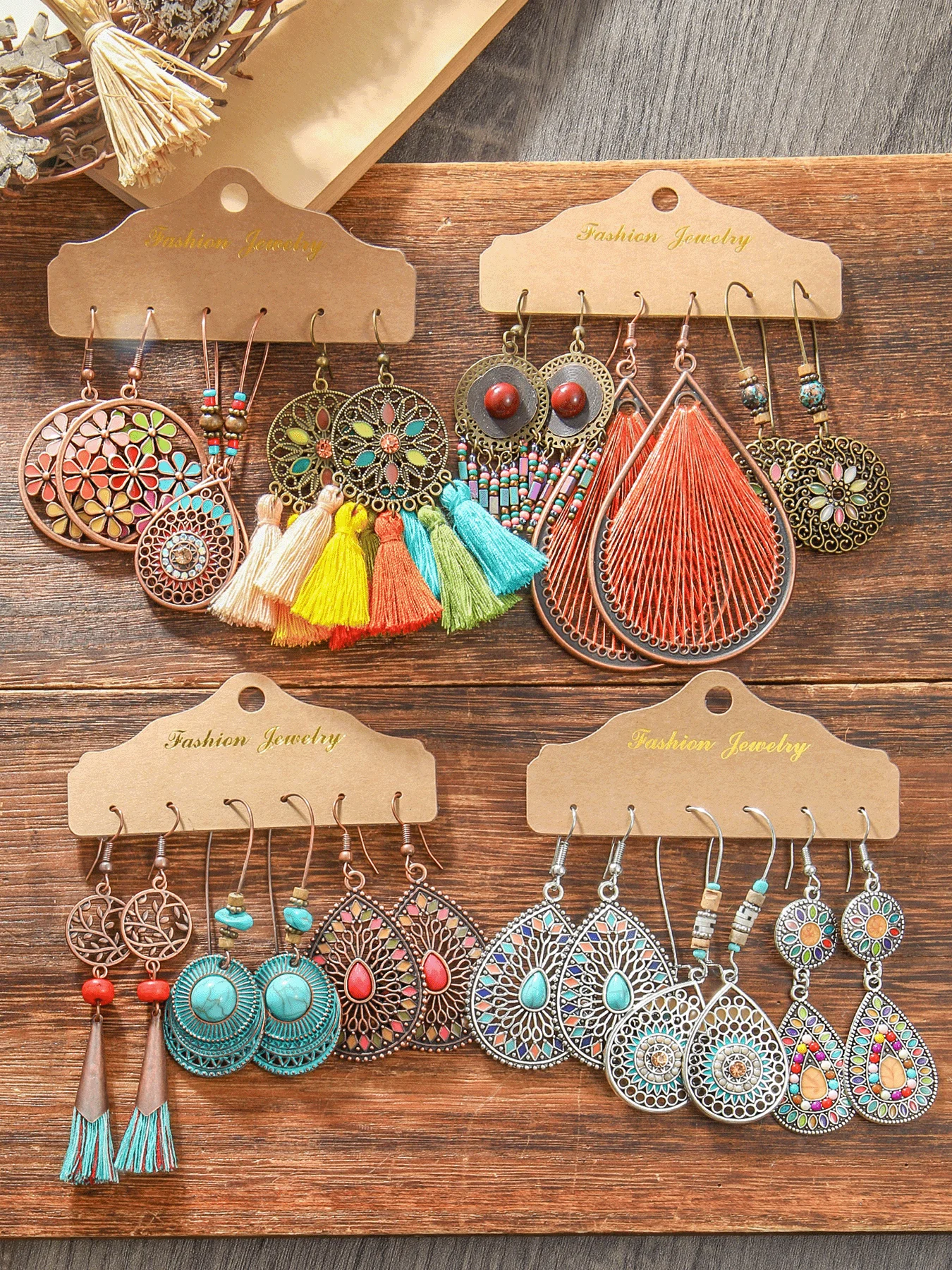 Boho Vintage Dangle Earrings for Women&Girls Tassel Earrings Set Geometric Statement Chic Exaggerating Jewelry Daily Wear Party