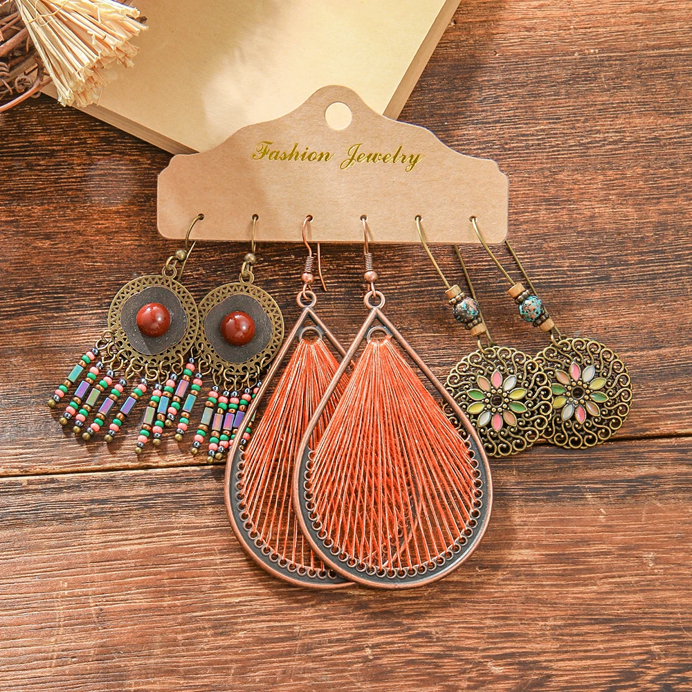 Boho Vintage Dangle Earrings for Women&Girls Tassel Earrings Set Geometric Statement Chic Exaggerating Jewelry Daily Wear Party