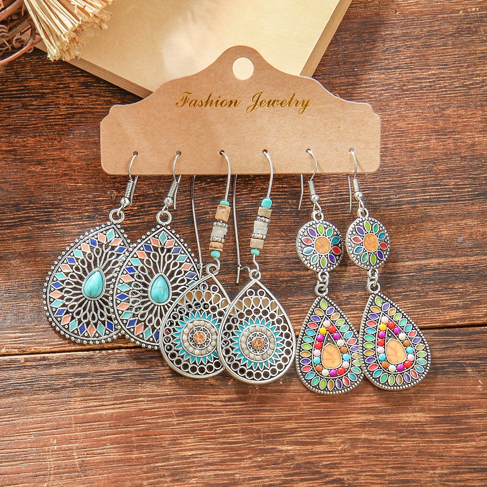 Boho Vintage Dangle Earrings for Women&Girls Tassel Earrings Set Geometric Statement Chic Exaggerating Jewelry Daily Wear Party