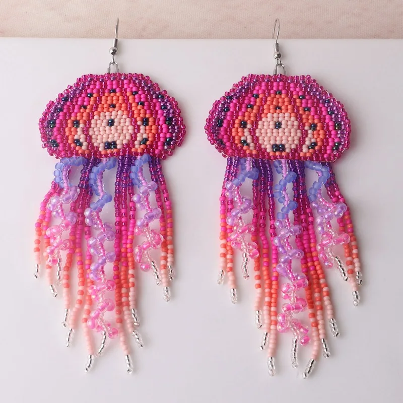 Ethnic Water Mother Tassel Women's Earrings Handmade Rice Pearl Woven Bohemian Earrings