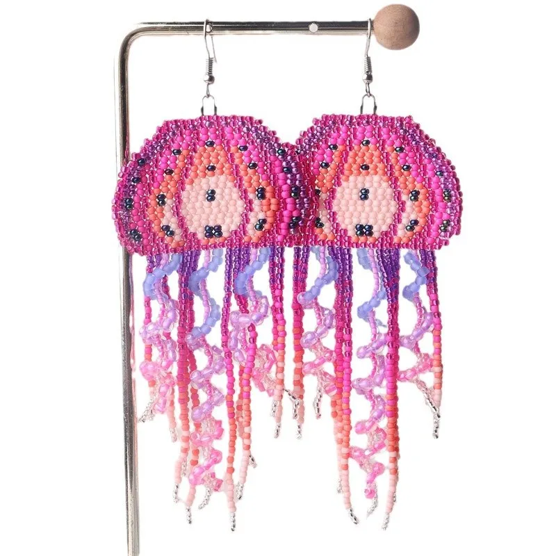 Ethnic Water Mother Tassel Women's Earrings Handmade Rice Pearl Woven Bohemian Earrings