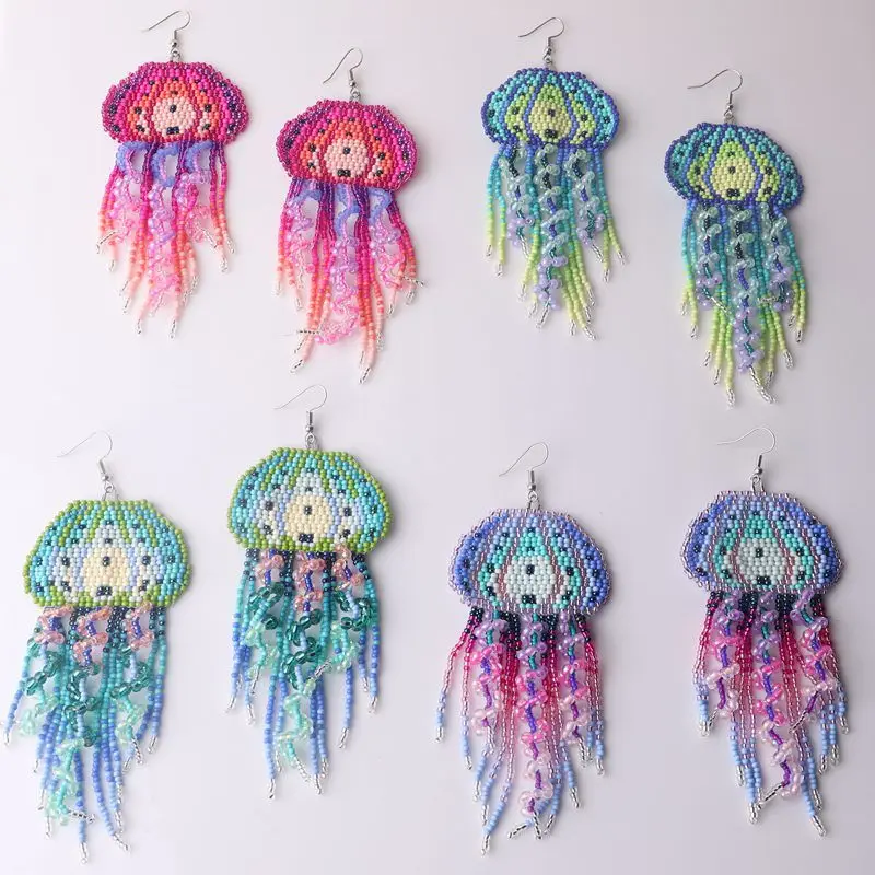 Ethnic Water Mother Tassel Women's Earrings Handmade Rice Pearl Woven Bohemian Earrings