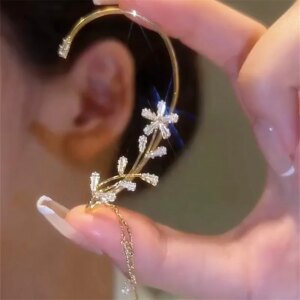 Ear Bone Clip Earrings For Women Girls Trendy Elegant Cubic Zirconia Flower Gold Color Cartilage Clip Cuff Earring Jewelry Gift