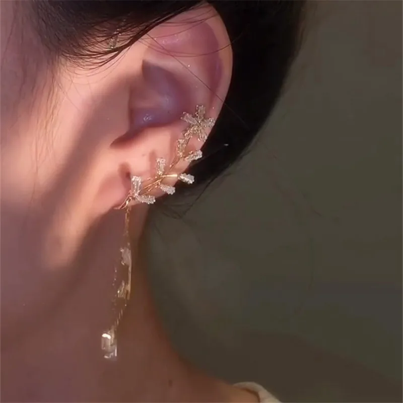 Ear Bone Clip Earrings For Women Girls Trendy Elegant Cubic Zirconia Flower Gold Color Cartilage Clip Cuff Earring Jewelry Gift