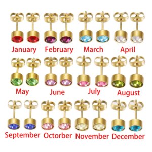 Fnixtar 12Pairs Stainless Steel Rhinestone Stud Earrings Jewelry Birthstone Earring for Women Girl Lover Birthday Gift