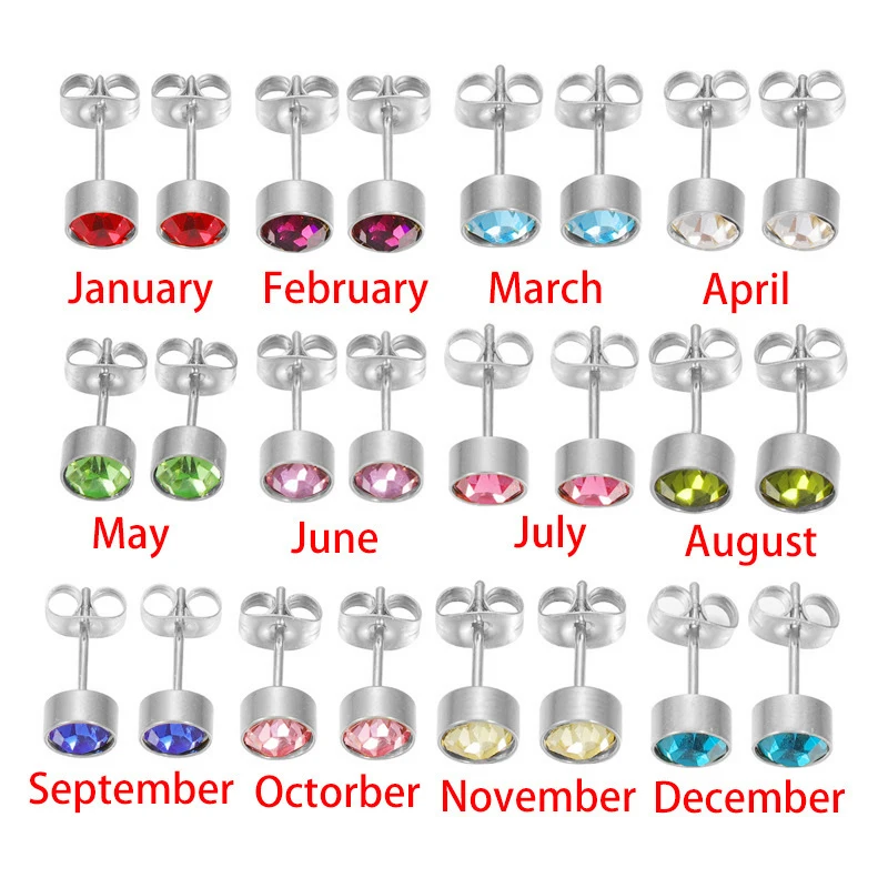 Fnixtar 12Pairs Stainless Steel Rhinestone Stud Earrings Jewelry Birthstone Earring for Women Girl Lover Birthday Gift