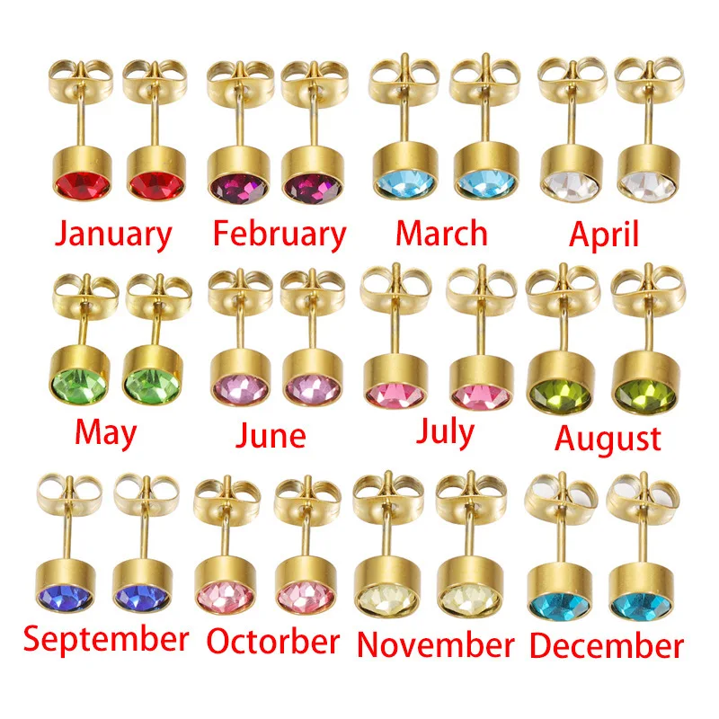 Fnixtar 12Pairs Stainless Steel Rhinestone Stud Earrings Jewelry Birthstone Earring for Women Girl Lover Birthday Gift